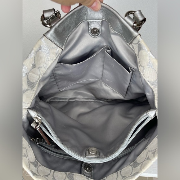 Coach Ashley Signature "C" Shoulder Satchel Purse Silver Metallic Vintage - Picture 8 of 16